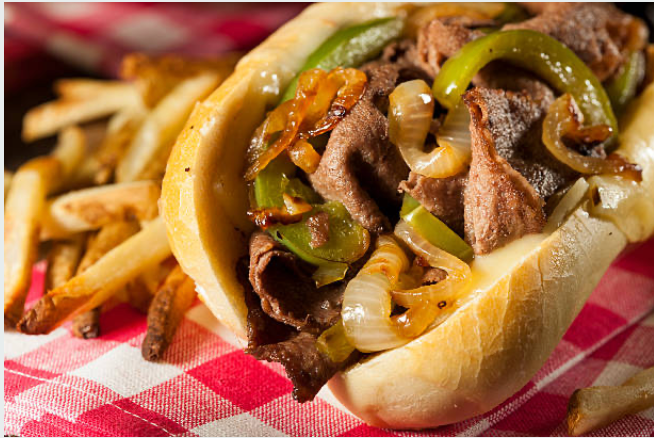 Philly steak sandwich made with thin-sliced Carrell Farms water buffalo