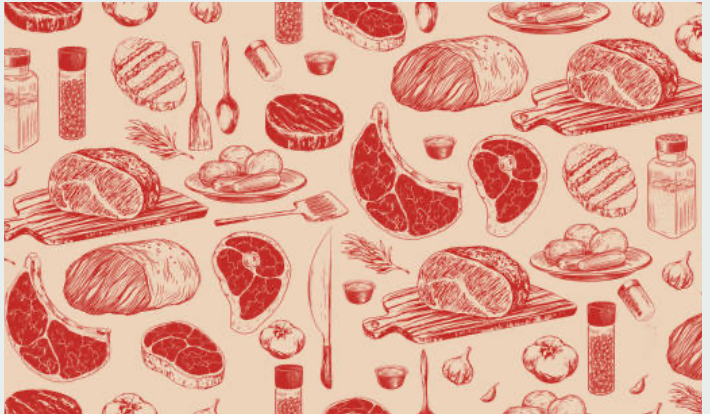 Illustrated meat pattern for the Carrell Farms 100-pound water buffalo package