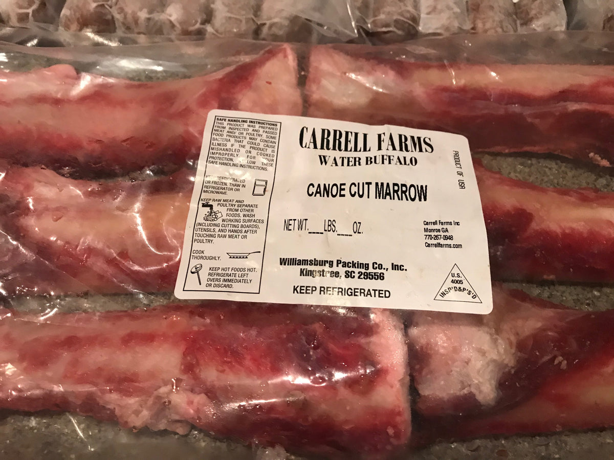 Carrell Farms packaged canoe-cut water buffalo marrow bones